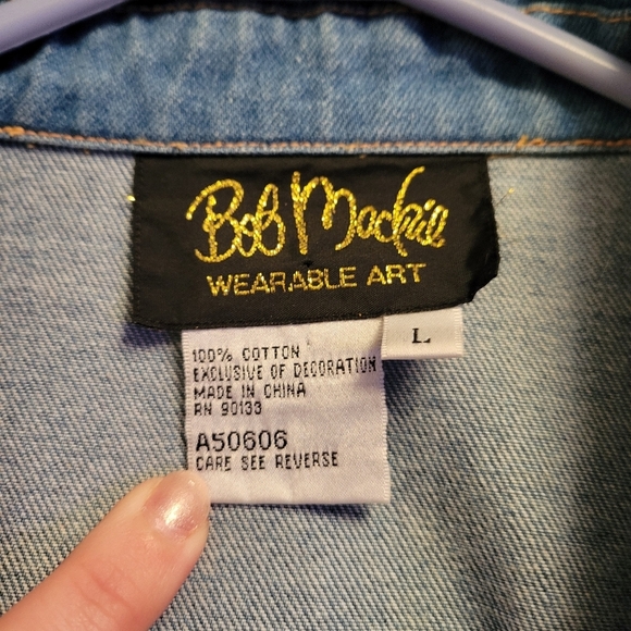 Bob Mackie Wearable Art Vintage Ed Hardy Bejeweled Blue Jean Jacket Large - Picture 4 of 7